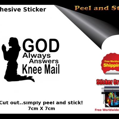 V22b God Answers Knee Mail Sticker
